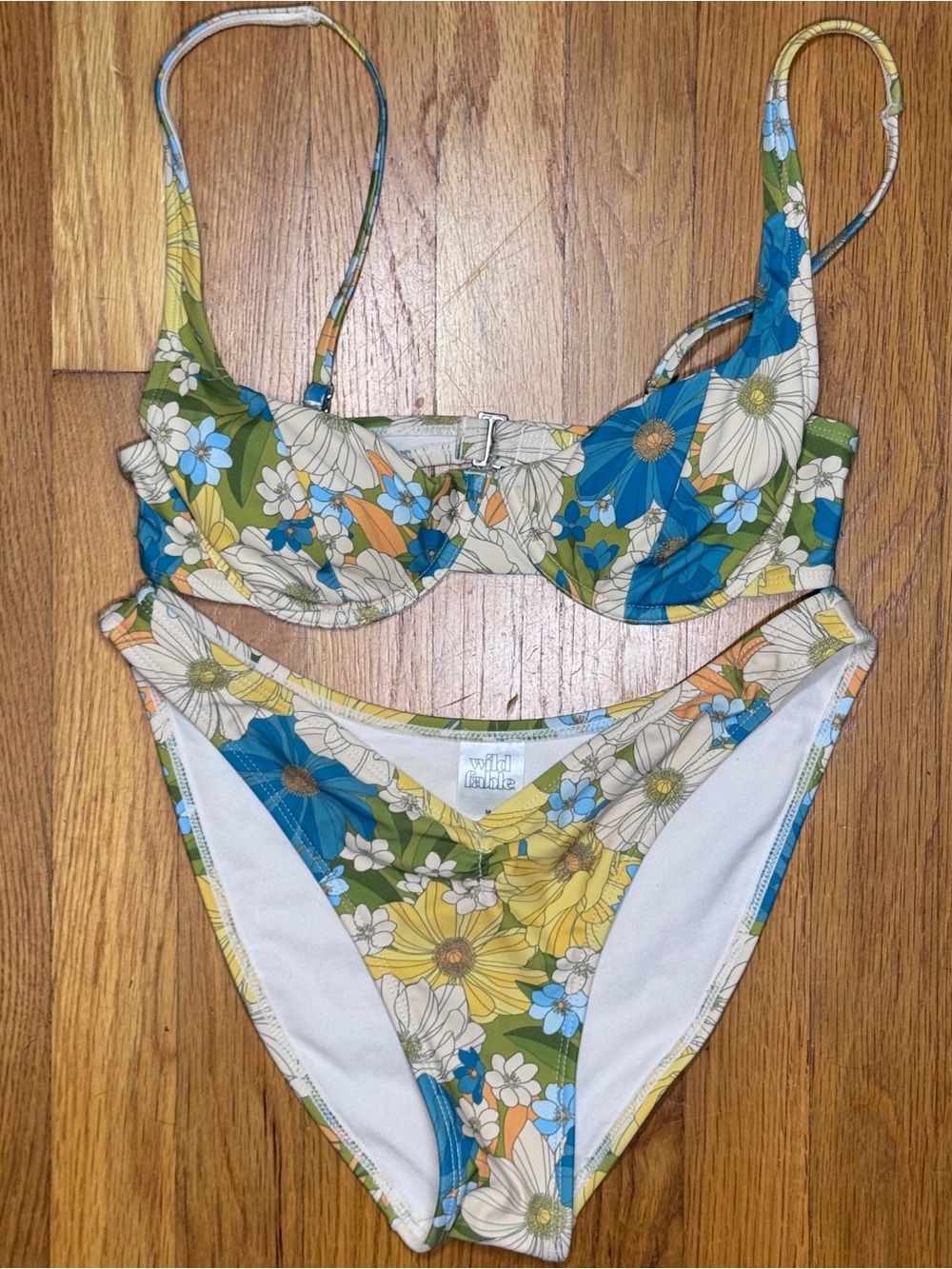 Floral Underwire Bikini Set in Blue, Green & Yellow